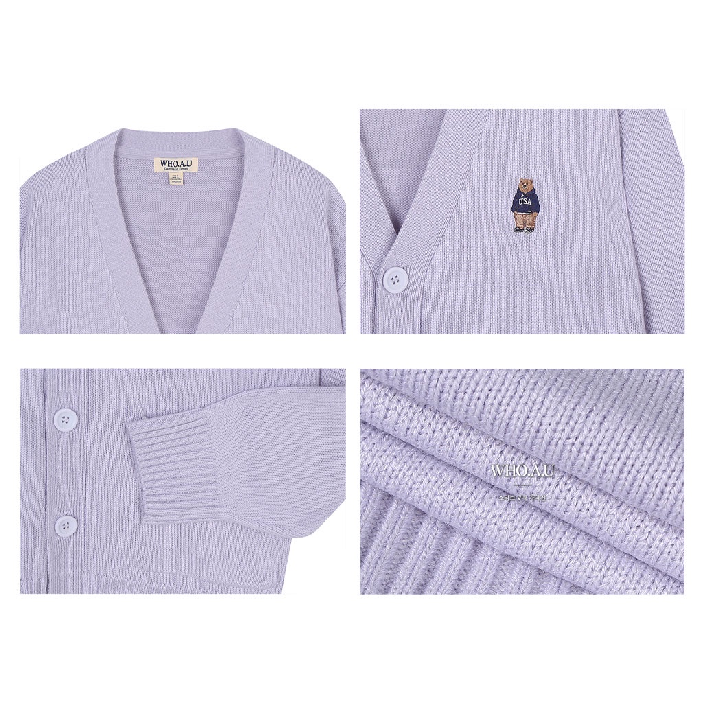 Áo khoác len cardigan WHOAU WHCKBB813U cổ chữ V họa tiết gấu Steve thời trang