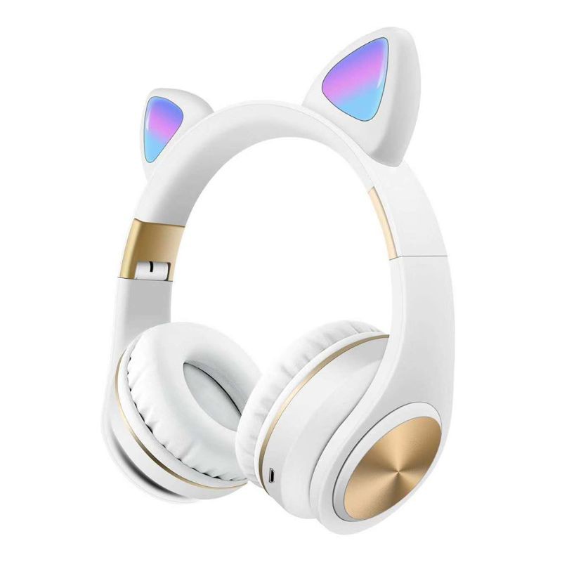 VIVI Cat Ear LED Light Wireless Foldable Bluetooth Headphones Flashing Glowing Over Ear with Microphone and Volume Control