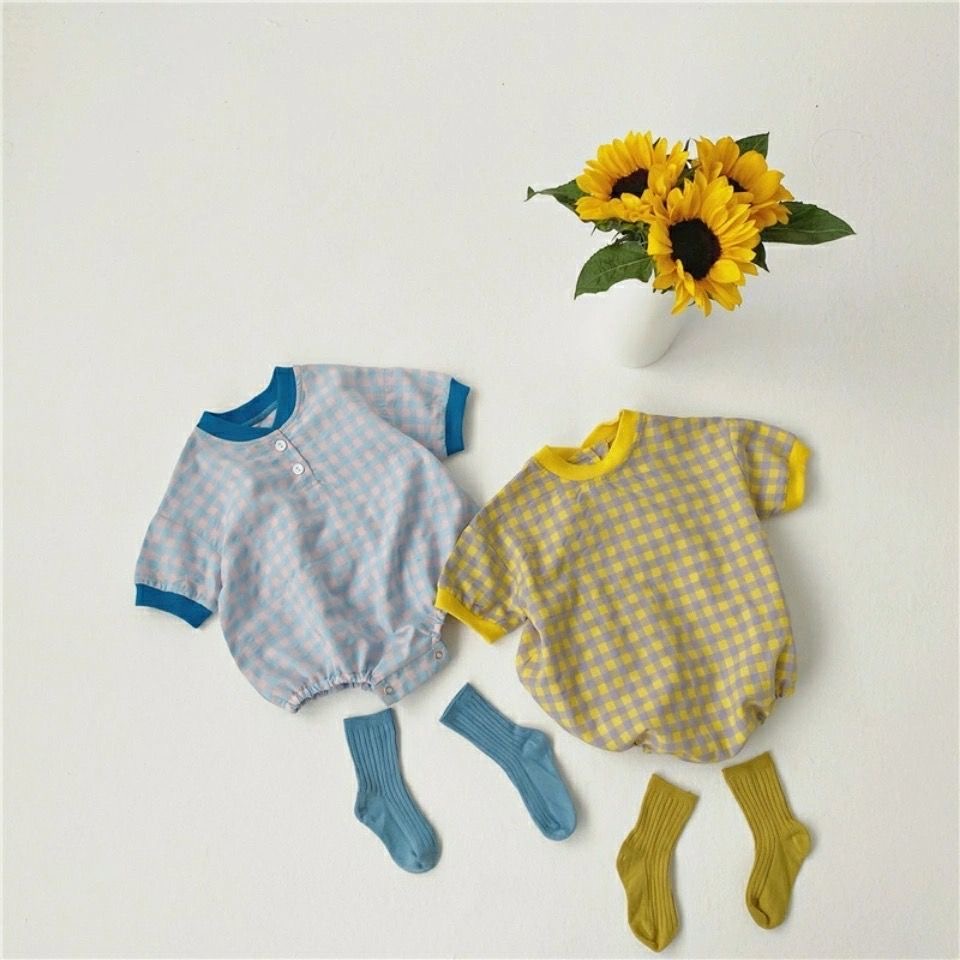 Áo liền quần tay ngắn họa tiết kẻ sọc thời trang dành cho bé 0-12 tháng tuổi
