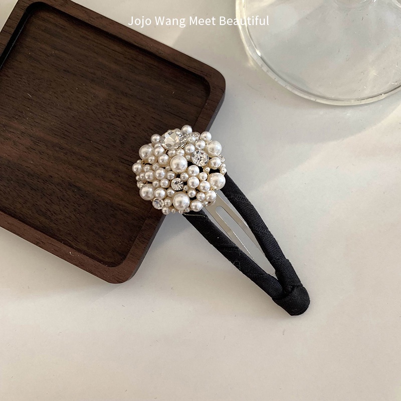 Kẹp Tóc Nhung Đen Đính Ngọc Trai Nhân Tạo Thời Trang Dành Cho Nữ