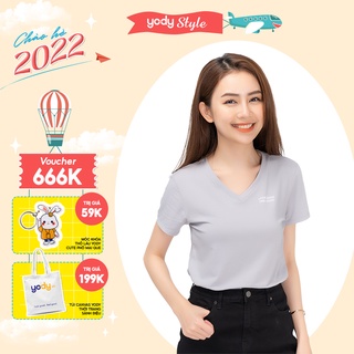 Áo thun nữ YODY cổ tim cotton ôm ngắn tay mềm mịn và dịu nhẹ cho da PPN4138