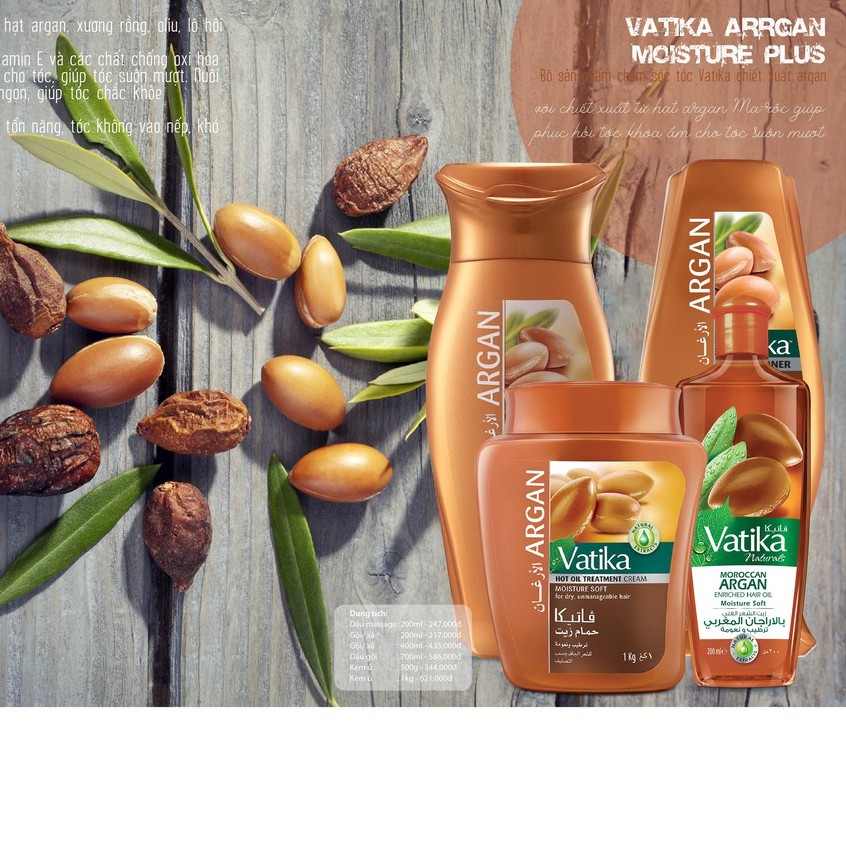 Dầu xả Vatika Argan Conditioner Moisture Soft dưỡng tóc mềm mượt 400ml