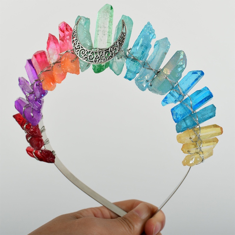 Flgo Băng Đô Cài Tóc Đính Pha Lê Nhiều Màu Hình Mặt Trăng Dành Cho Tiệc Cưới Đính Hôn