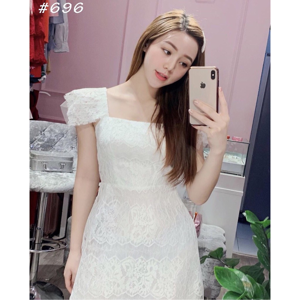 Đầm dự tiệc ren trắng sang trọng quý phái