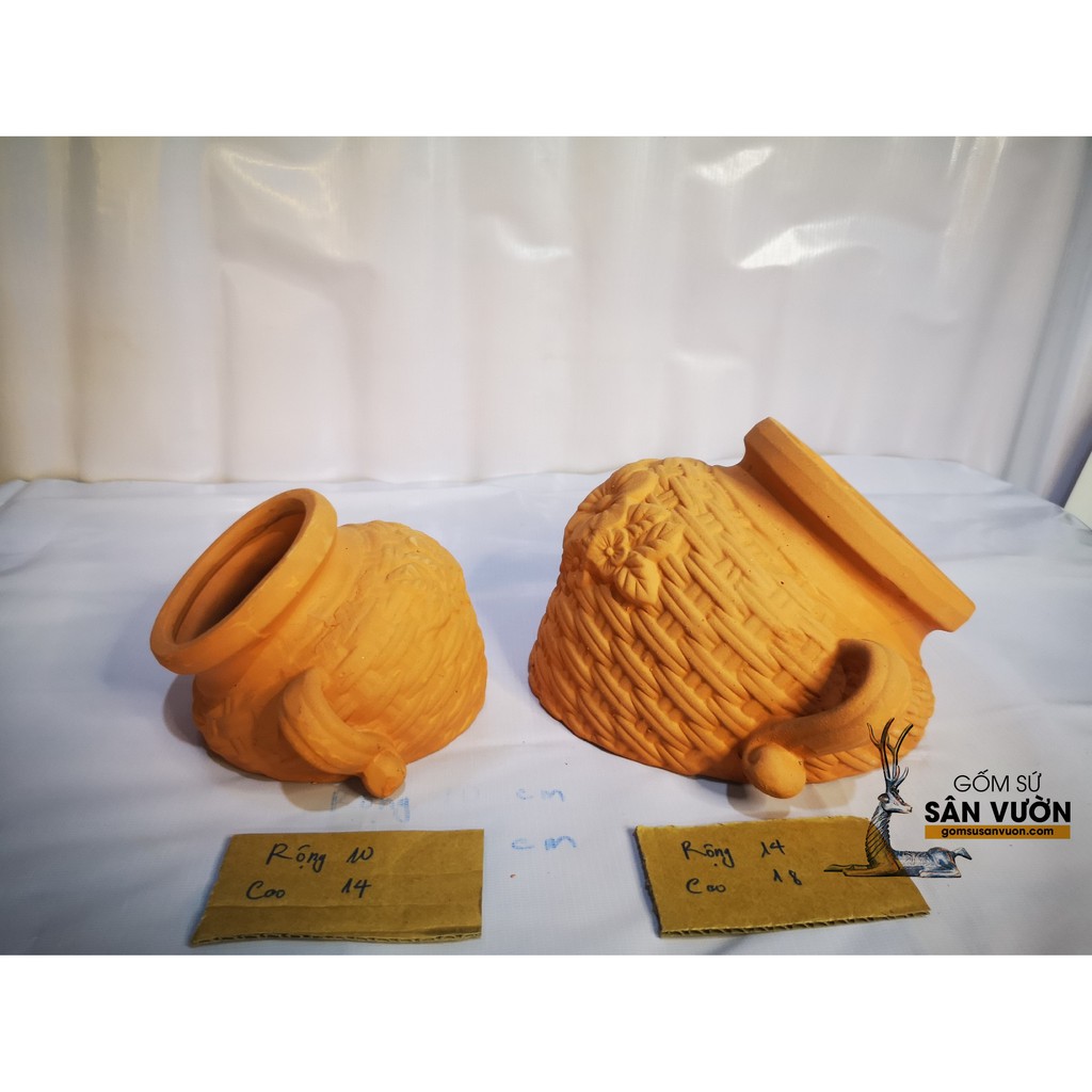 Chậu gốm đất nung kiểu BÌNH HOA DÁN TƯỜNG (bộ 2 cái 10x14cm và 14x18cm) - chậu trồng cây, gốm sứ sân vườn Bình Dương