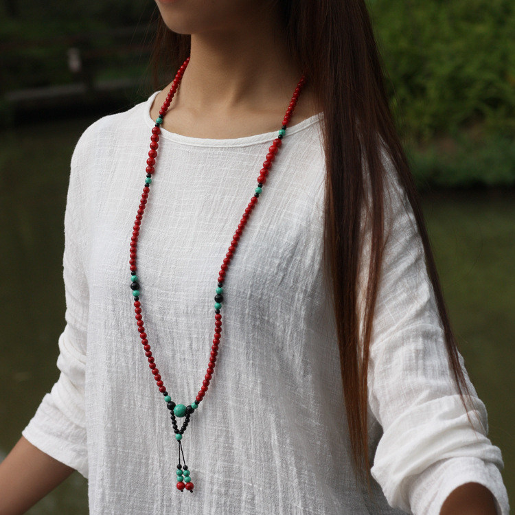 【Fugui Brand】 Tinh trang phong cách quốc gia trang, đá thông, xâu chuỗi hạt Phật làm bằng tay... kiểu Trung Hoa... áo len của Hồng, dây chuyền nữ sinh...