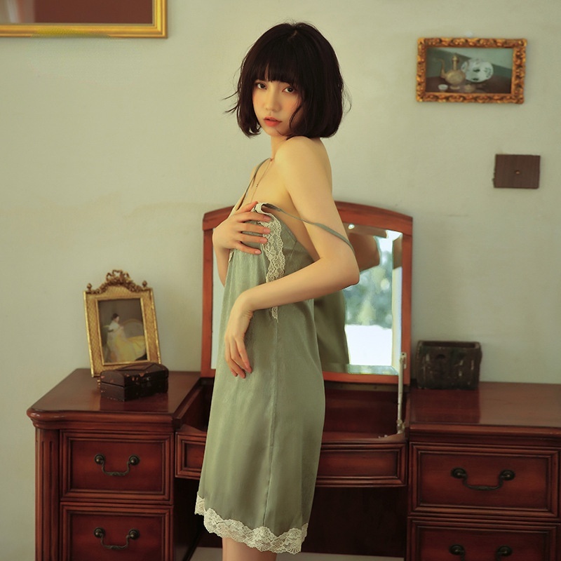 Đầm Ngủ Vải Lụa Lạnh Phối Ren Phong Cách Pháp Thời Trang Mùa Hè Mới 808