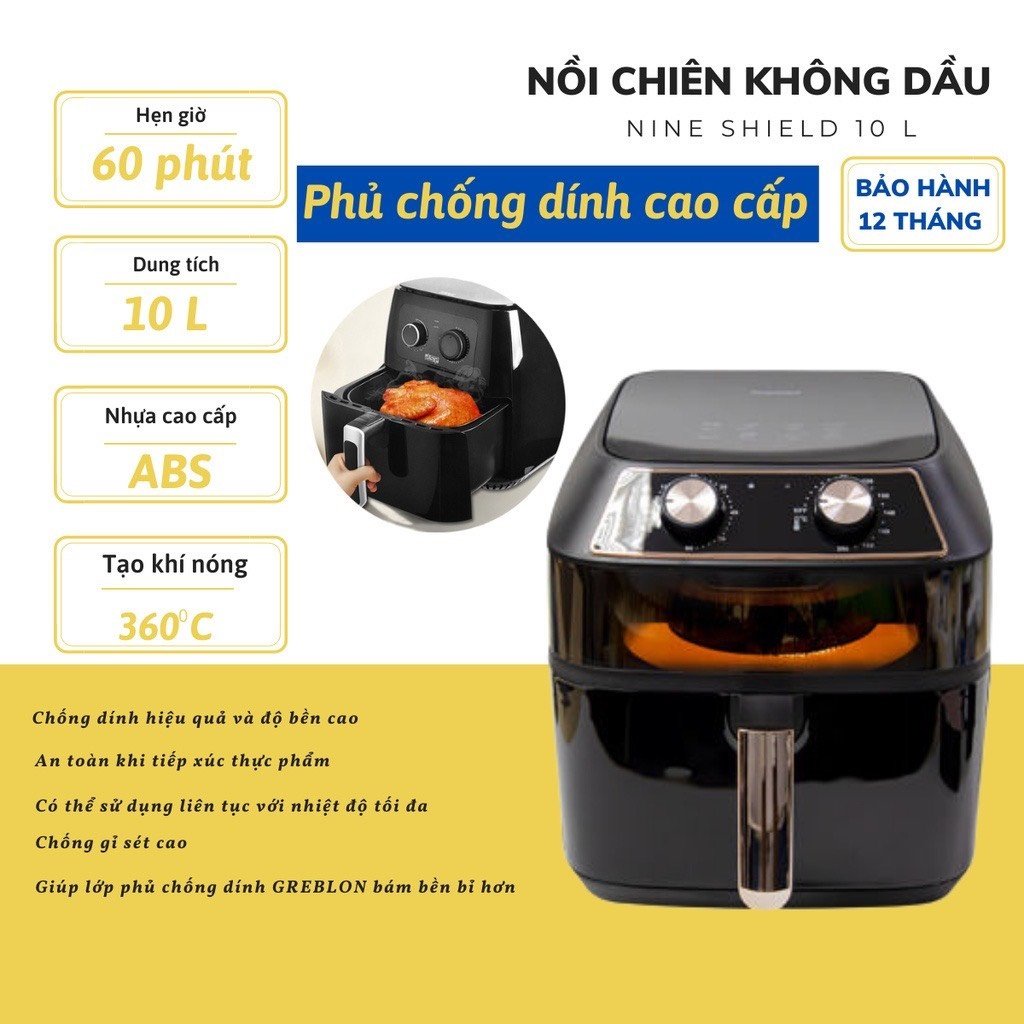 🌈 NỒI CHIÊN KHÔNG DẦU NINE SHIELD 10L KB-8001M ( nồi cơ )