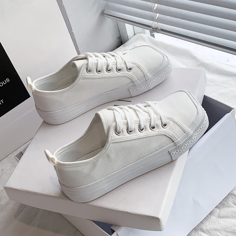 Giày Thể Thao Vải Bạt Mũi Vuông Thắt Dây Thời Trang Hàn Quốc Mới 2022