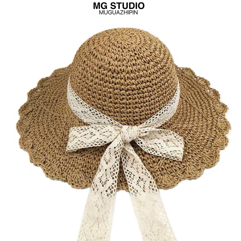 Nón MG STUDIO phối nơ ren bằng giấy 2 màu xinh xắn