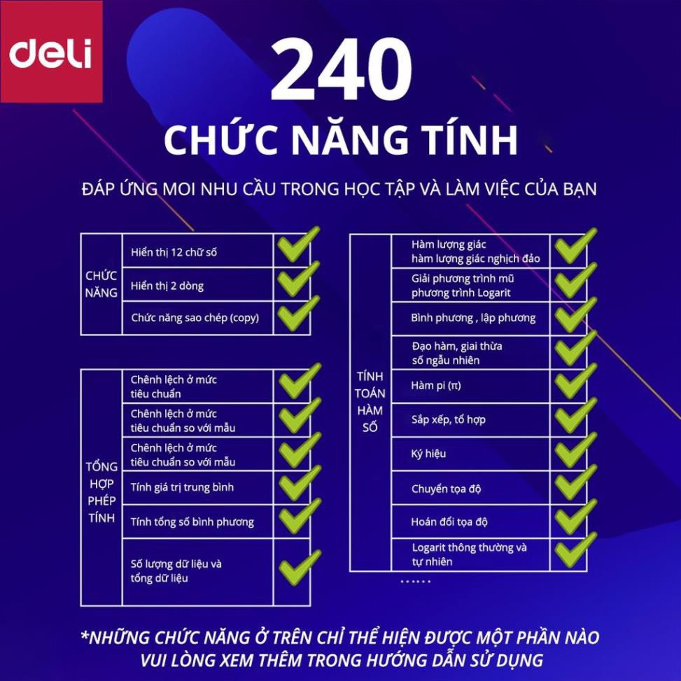 Máy tính kỹ thuật học sinh Deli -Xanh/ Hồng/ Trắng - 1700 [Deli]