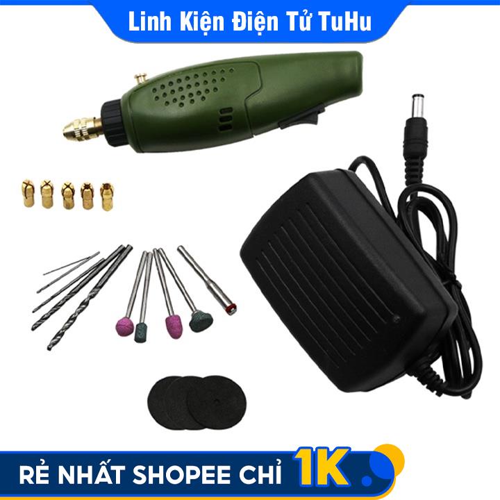 Bộ Máy Khoan Mini Cầm Tay Khoan Mạch Điện Tử Khắc Mài Trang Sức 12V 20W 14cm