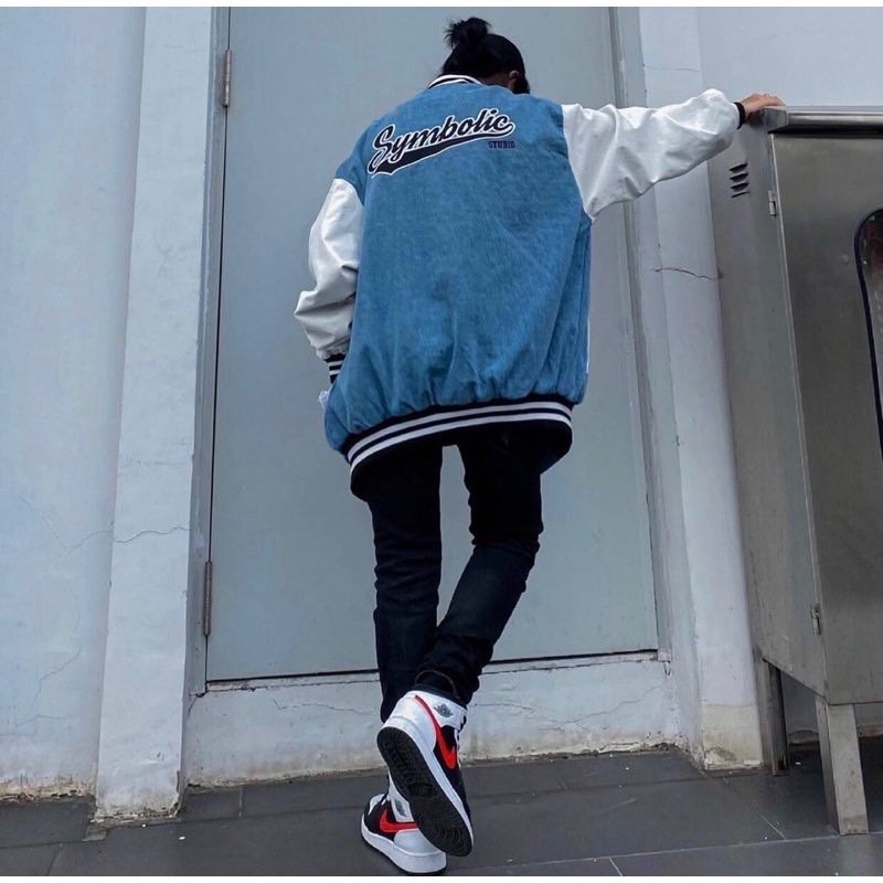 Áo Bomber nhung gân thêu logo Áo khoác nam nữ Unisex