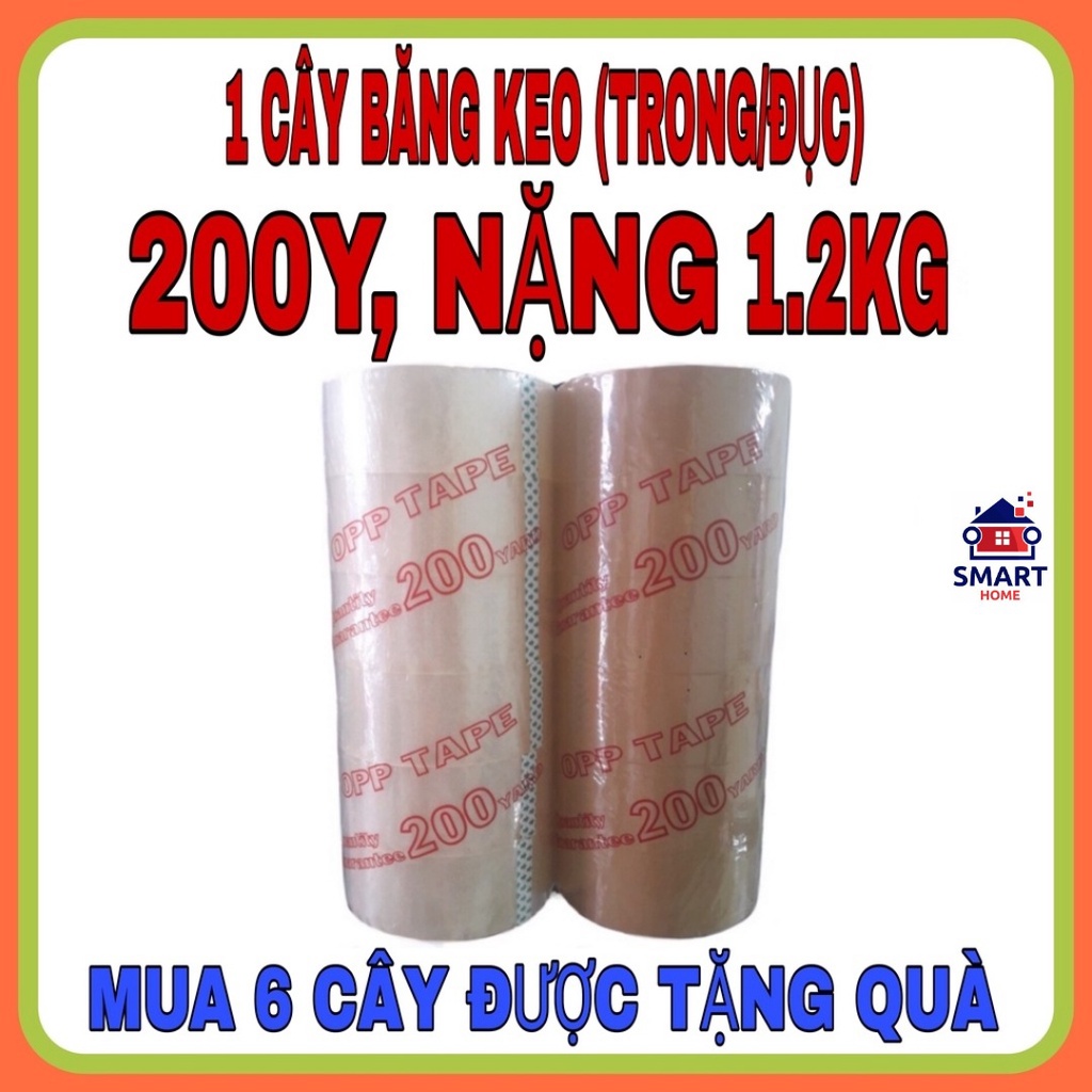 ⭐BĂNG KEO TRONG, ĐỤC 200 YARD, NẶNG 1.2KG, GỒM 6 CUỘN