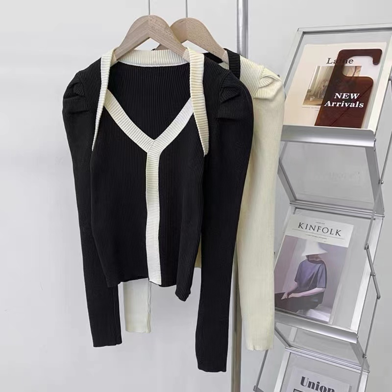 Áo Sweater Dệt Kim Tay Phồng Hở Vai Thời Trang Mùa Thu Cho Nữ