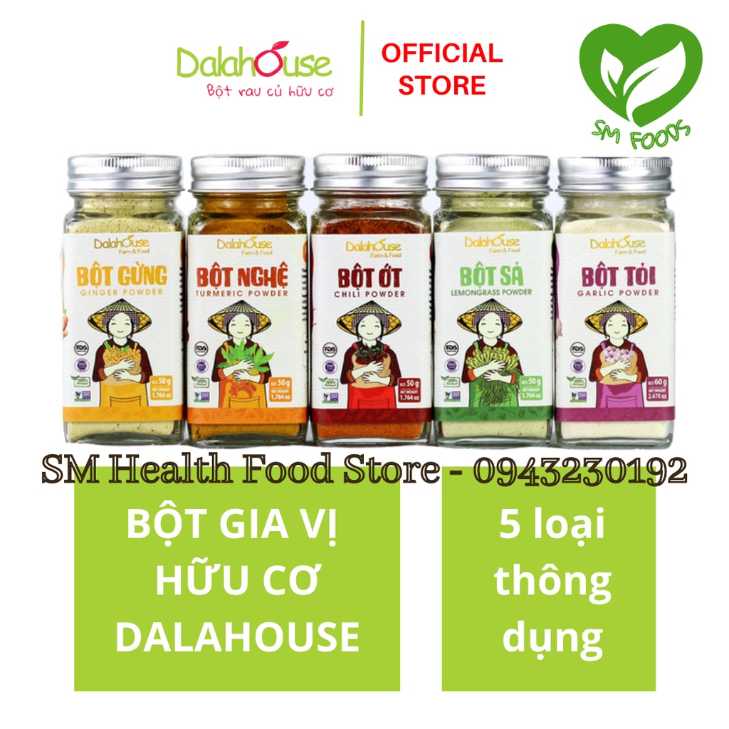 Tổng Hợp Bột Gia Vị Hữu Cơ Nguyên Chất Dalahouse – Bột Ớt, Bột Gừng, Bột Tỏi, Bột Nghệ, Bột Sả