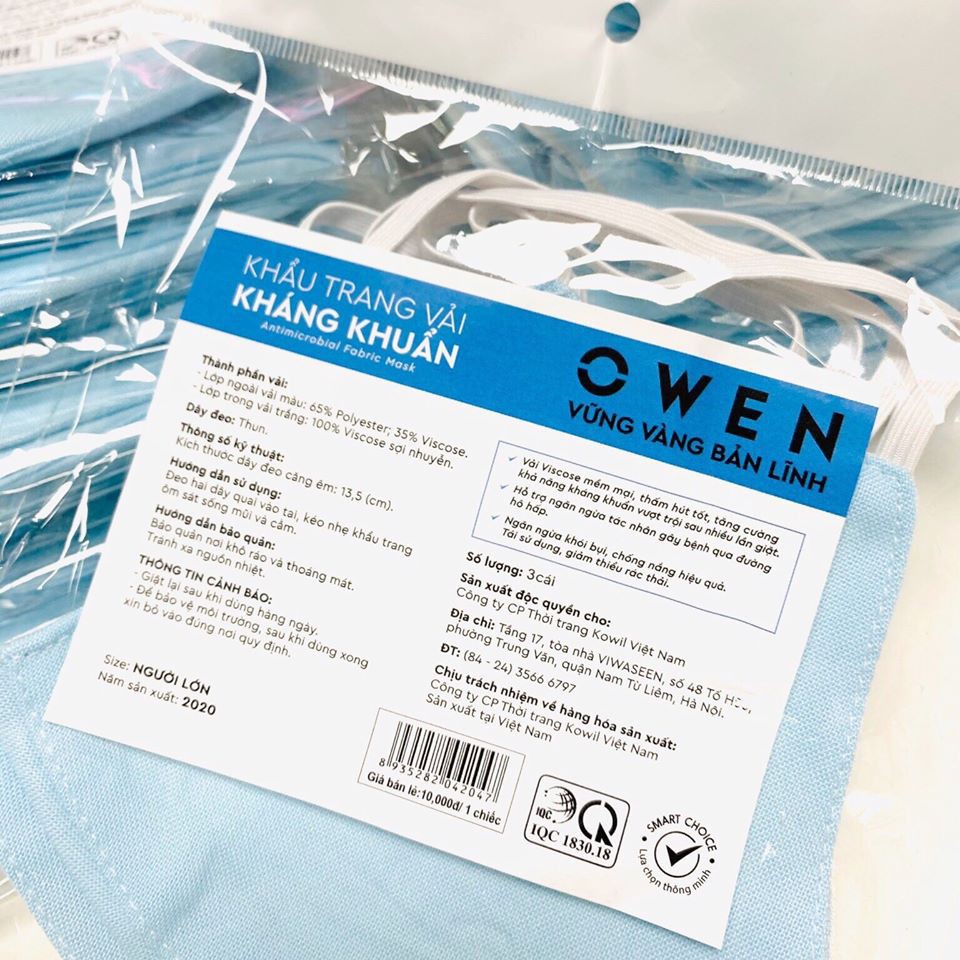 Khẩu trang vải kháng khuẩn Owen (Combo 3 chiếc) - KTKI2LOP1 | BigBuy360 - bigbuy360.vn