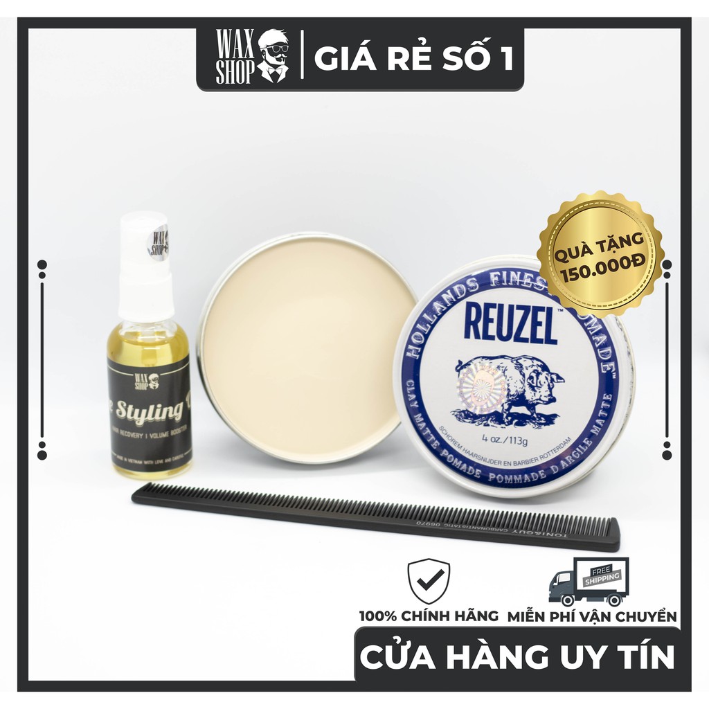 Sáp Vuốt Tóc Reuzel Clay Matte Pomade 35Gr|113Gr ⚡[Chính Hãng] ⚡Siêu Thơm, Giữ Nếp Tốt, Tặng Kèm Pre-Styling Oil và Lược