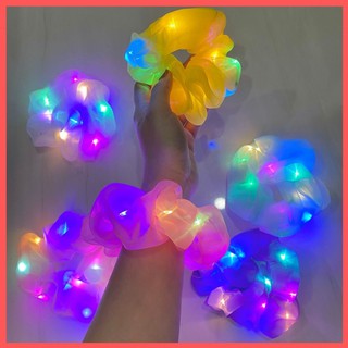 Dây Buộc Tóc Chất Voan Mềm Mại Phát Sáng Scrunchies, Mẫu Mới Nhất Phát Sáng Mạnh Hơn,, Có 3 Kiểu Sáng Đèn Độc Đáo