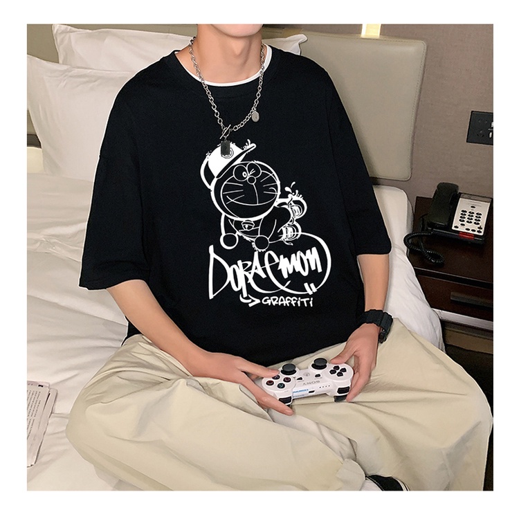 Áo Thun Tay Ngắn Cổ Tròn Dáng Rộng In Hình Doraemon Thời Trang Cho Nam size Lớn 8XL