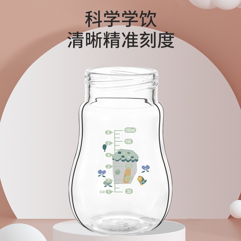 Bình Sữa Thủy Tinh Dung Tích 180ml Có Tay Cầm Và Ống Hút Chống Đầy Hơi Chống Rơi Cho Bé