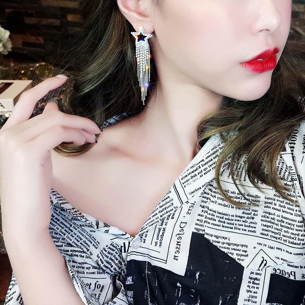 MOCHO Bông Tai Dáng Dài Đính Đá Màu Sắc Thời Trang Cho Nữ