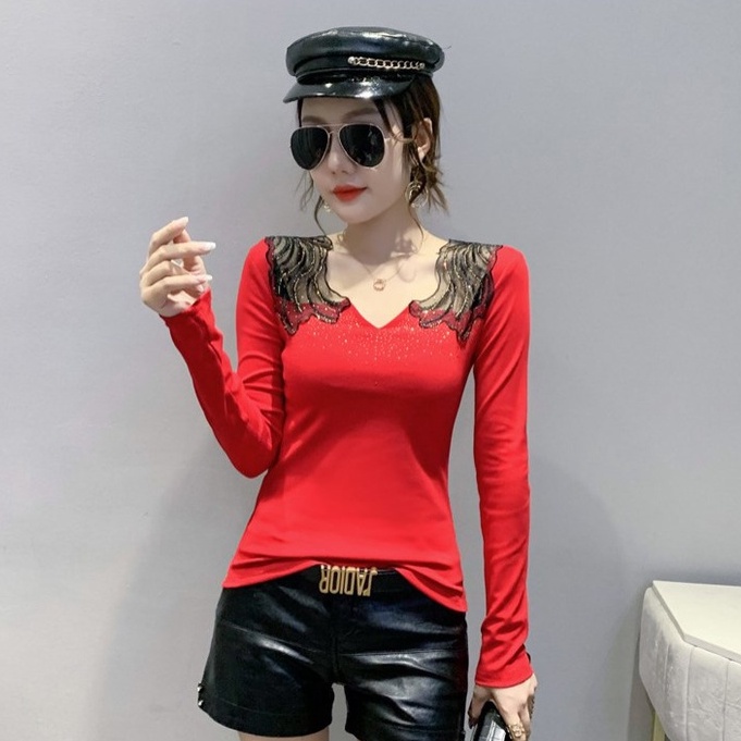 Áo kiểu trễ vai áo lưới dài tay V Thiết Kế Mới Thời Trang Mùa Thu Đông Dành Cho Nữ