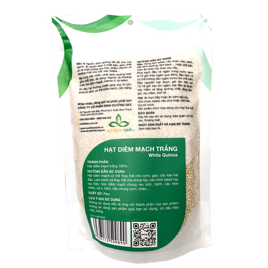 Hạt diêm mạch/ quinoa trắng SKX túi 250g/500g