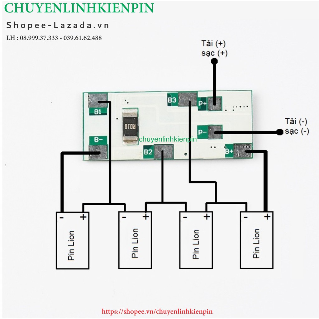 Mạch 4S 14V-8A bảo vệ pin Li-ion 3.7V ghép sạc với mạch zin ( BL64_126 )