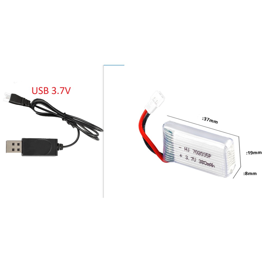 Pin kèm sạc usb 3.7v 380mah Pin sạc máy bay có mạch bảo vệ xả 25c