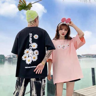 Áo thun Hàn Quốc tay lỡ nam nữ cúc hoạ mi form rộng phông unisex
