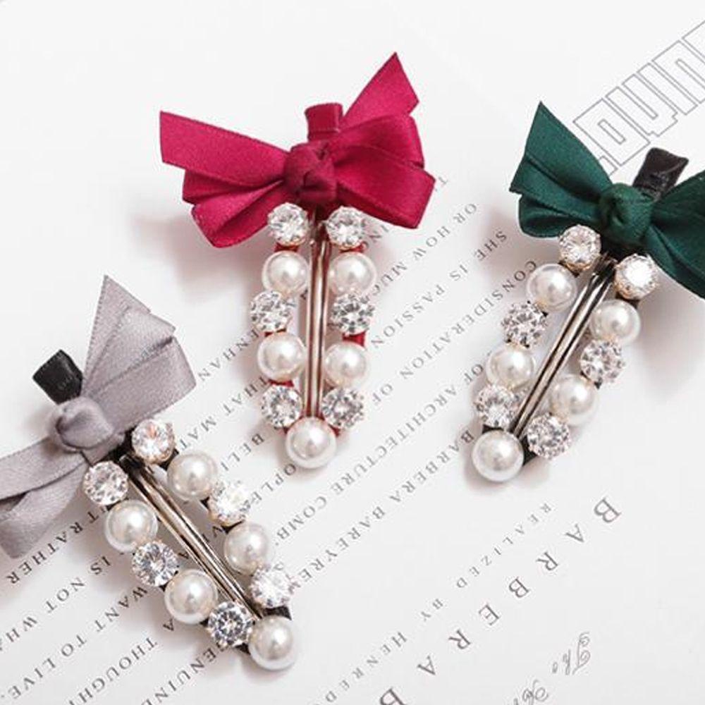 VANES1 Kẹp Tóc Nơ Đính Đá Thời Trang Hàn Quốc Cho Nữ