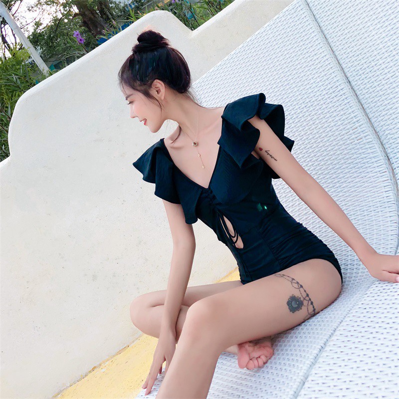 đồ bơi sát nách phối ren hoa thiết kế cổ chữ v quyến rũ