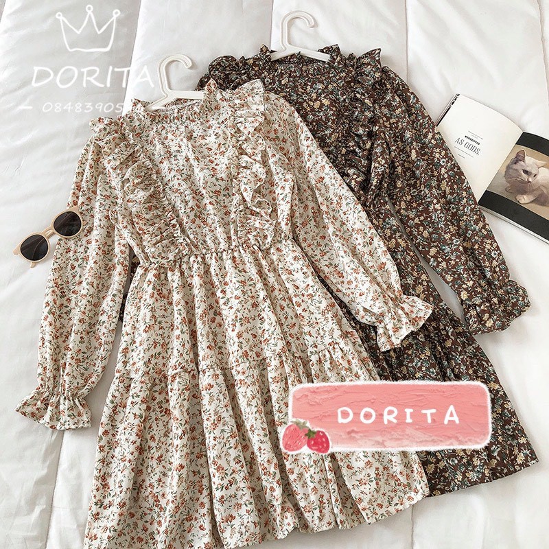 Váy hoa nhí viền bèo Ulzzang Hàn quốc 2021 - Đầm vintage viền bèo 2021 - Dorita Boutique