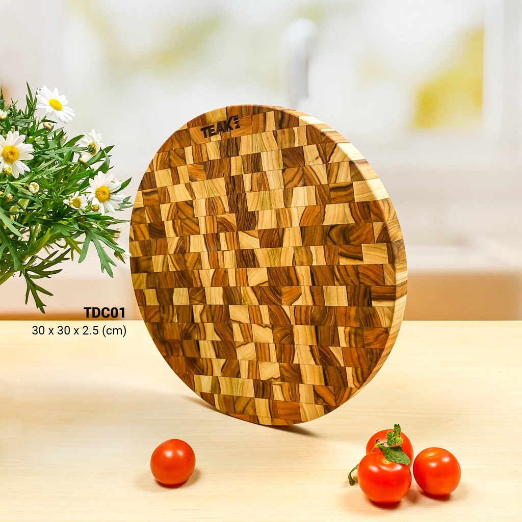 THỚT GỖ ĐẦU CÂY TEAK ME - Thớt Thái/Chặt Tròn Teak Me Đường Kính 30cm