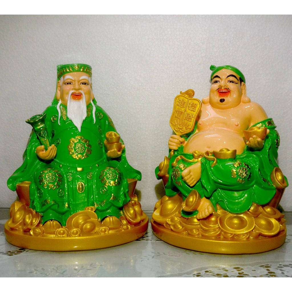 Bộ tượng Hai Ông Thần Tài Thổ Địa đế tròn cao 26cm