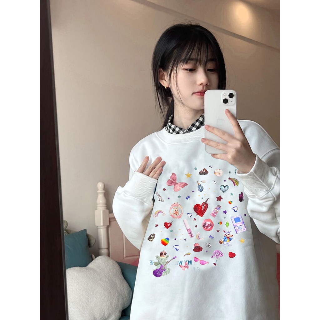 Áo sweater SELVZE cotton mỏng tay dài dáng rộng phong cách Mỹ retro chất lượng cao thời trang cho nữ