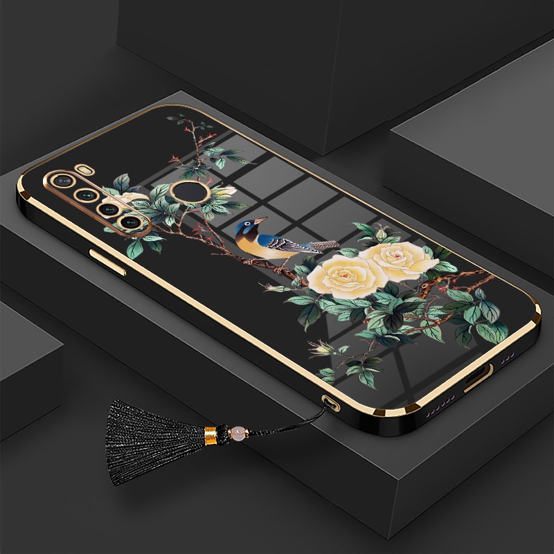 Ốp Điện Thoại Silicon Mềm Mạ Điện Họa Tiết Hoa Và Chim Có Dây Đeo Cho Realme 5 5i 6i 7i c3 5 pro