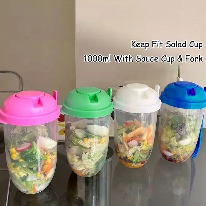 Cốc Nước 1000ml Kèm Nĩa/ Nĩa Đựng Thức Ăn/Thực Phẩm Giúp Giảm Cân An Toàn Cho Sức Khỏe