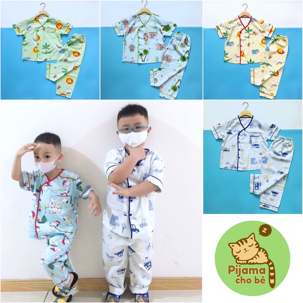 Pijama tay ngắn cho bé trai bé gái vải Thô đẹp hút mồ hôi size 1-10 tuổi 10-45kg Nhiều mẫu ngộ nghĩnh