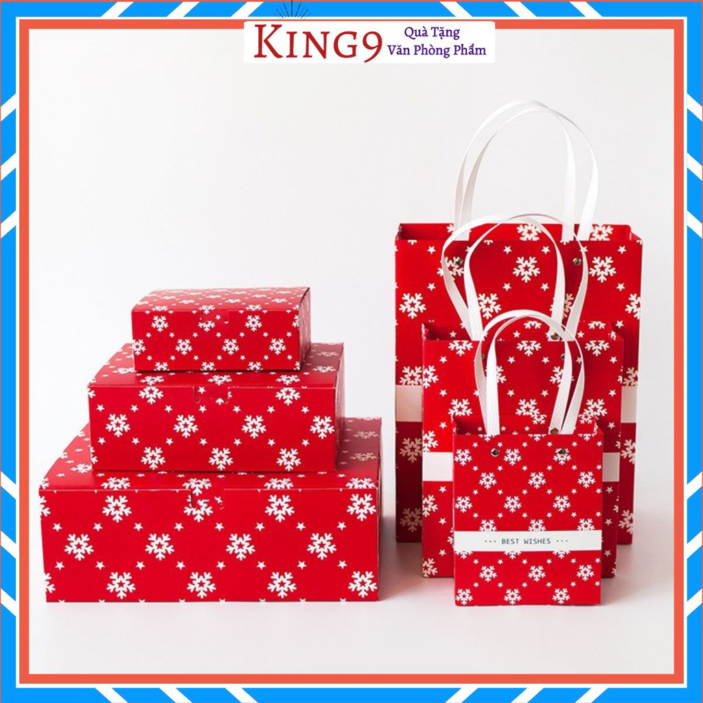 Hộp quà tặng dạng gấp giáng sinh màu đỏ họa tiết bông tuyết phụ kiện quà tặng king9