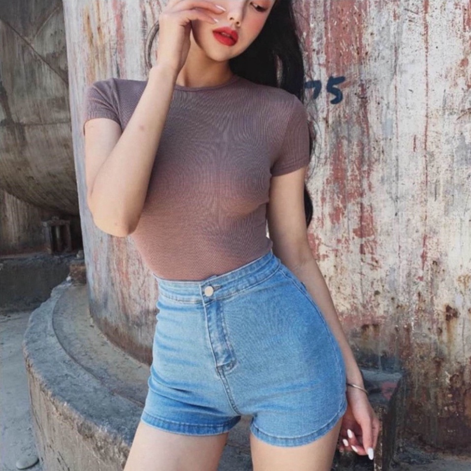 Quần short bò cạp cao ôm body tôn dáng quần jeans nữ ngắn 2 màu xanh nhạt và xanh đậm | BigBuy360 - bigbuy360.vn