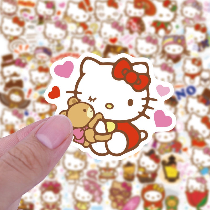 Bộ 50 Miếng Dán Trang Trí Vali Hình Mèo Hello Kitty Dễ Thương Chống Thấm Nước