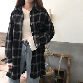 [Pre-Order] Áo Sơ Mi Tay Dài Dáng Rộng Kẻ Sọc Caro Cổ Điển Thời Trang Cho Nữ