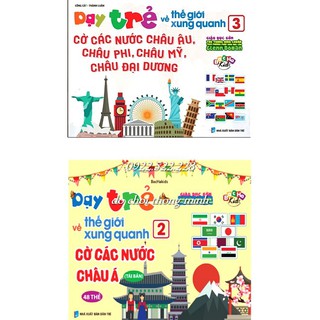 [Khổ to A5] THẺ HỌC CỜ CÁC NƯỚC 5 CHÂU Á ÂU ÚC PHI MỸ - Flash Card Cờ Các Nước trên thế giới