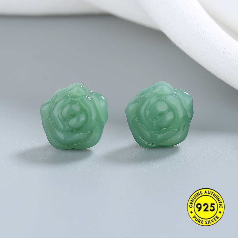 Bông Tai Mạ Bạc 925 Đính Ngọc Bích Nhân Tạo Cho Nữ