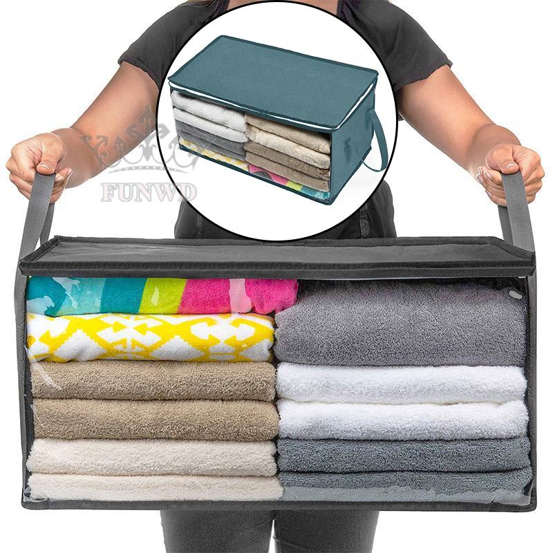 【FUNWD】Non-woven foldable storage bag wardrobe space saving clothes storage box portable portable zipper bag