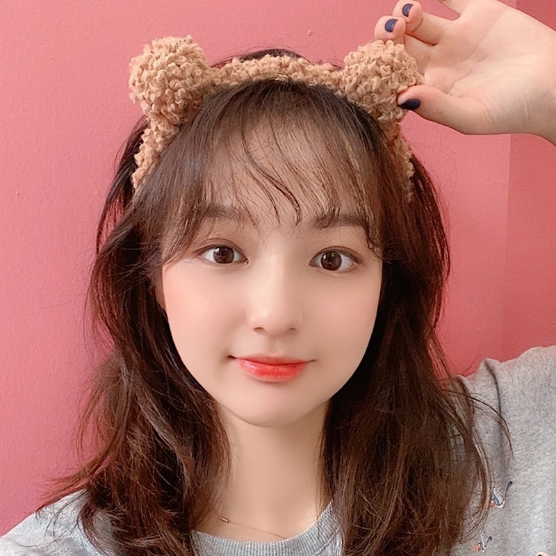 Bờm tóc tai gấu cute, băng đô phối bông phong cách Hàn Quốc