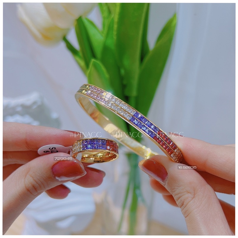 Vòng tay titan full đá paguet 7 màu 2 hàng sáng đẹp sang trọng .PTNACC.