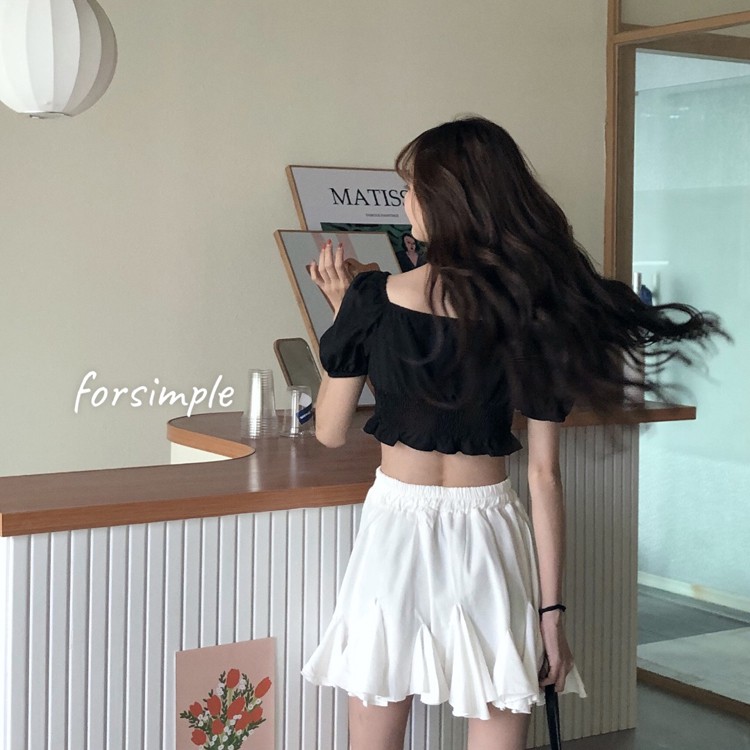 Áo Sơ Mi Croptop Màu Đen/Chân Váy Chữ A Màu Trắng Xiaozhainv Phong Cách Hàn Quốc Quyến Rũ Cho Nữ | BigBuy360 - bigbuy360.vn